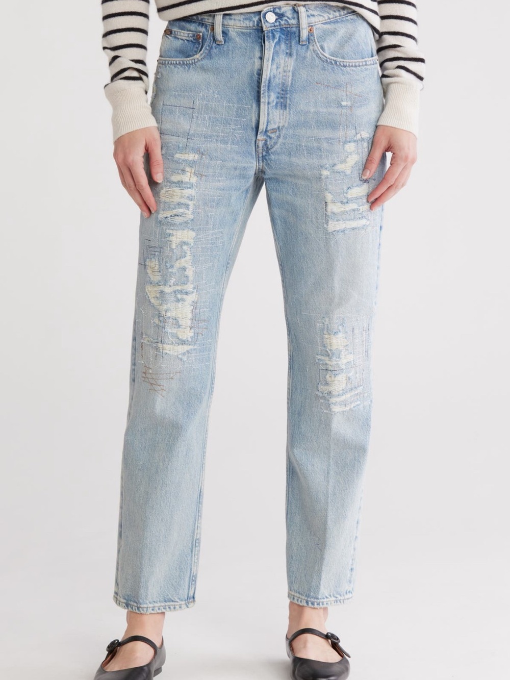 Ralph Lauren Light Blue Distressed Straight-Leg Jeans